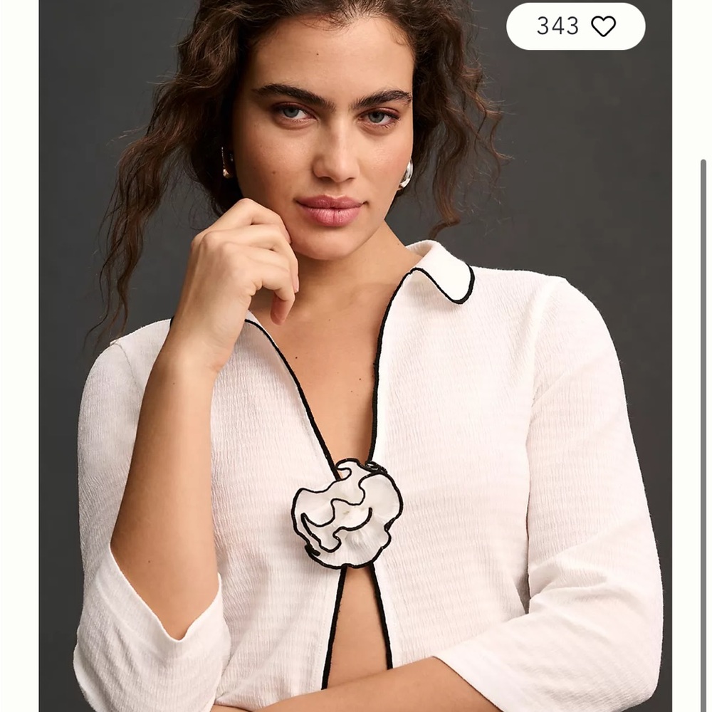 Mauve White Blouse with Black Trim